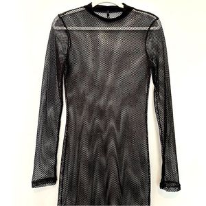 Shelly Black Mesh Fish Net Long Sleeve Midi Dress | Party Beach Festival Goth